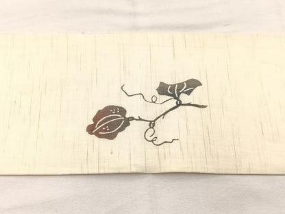 平和屋着物＊夏物　九寸名古屋帯　型染め　唐草文　麻　逸品　BAAX7881hv