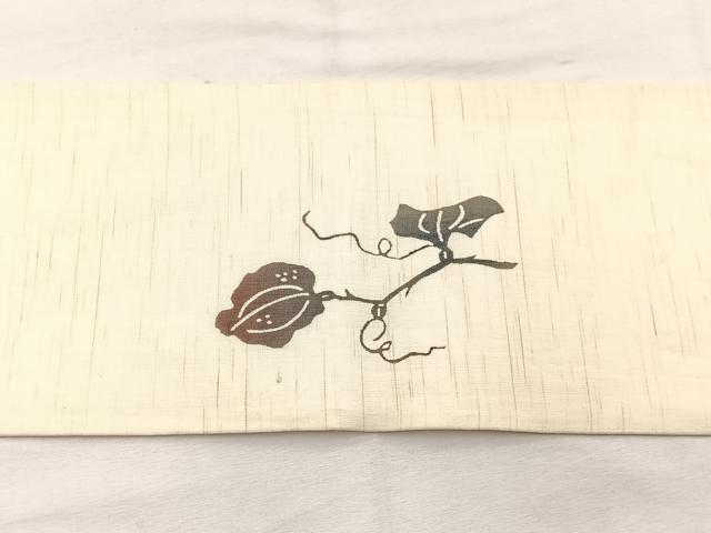 平和屋着物＊夏物　九寸名古屋帯　型染め　唐草文　麻　逸品　BAAX7881hv