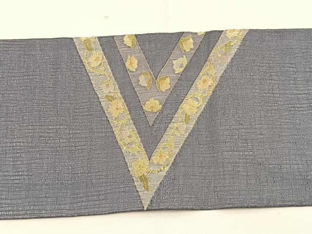 平和屋着物＊夏物　九寸名古屋帯　すくい織　花唐草文　金糸　正絹　逸品　BAAX7883hv
