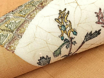平和屋着物＊夏物　手彫木版染　佐伯武晴　九寸開き名古屋帯　紬地　枝花文　正絹　逸品　BAAX7884hv