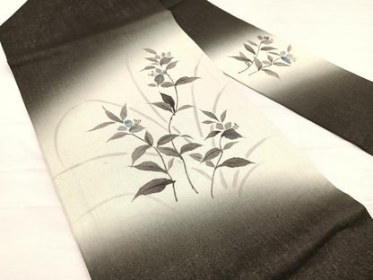 平和屋着物＊夏物　九寸名古屋帯　手描き　枝花文　正絹　逸品　BAAX7885hv