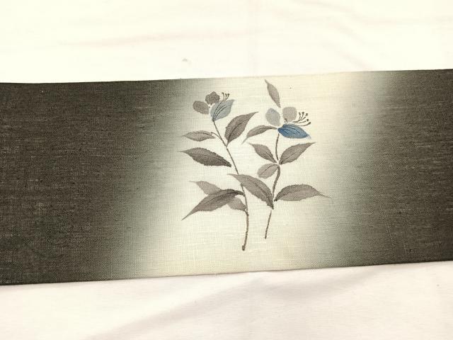平和屋着物＊夏物　九寸名古屋帯　手描き　枝花文　正絹　逸品　BAAX7885hv