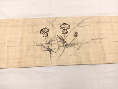 平和屋着物＊夏物　九寸名古屋帯　作家物　紬地　枝花文　正絹　逸品　BAAX7886hv