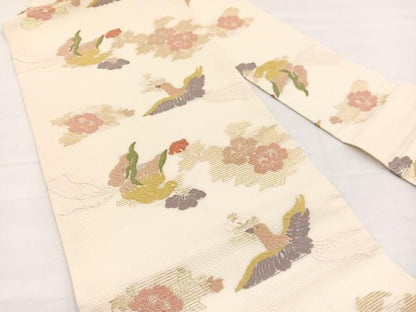 平和屋着物＊夏物　九寸名古屋帯　唐織　花喰鳥　金糸　正絹　逸品　BAAX7887hv