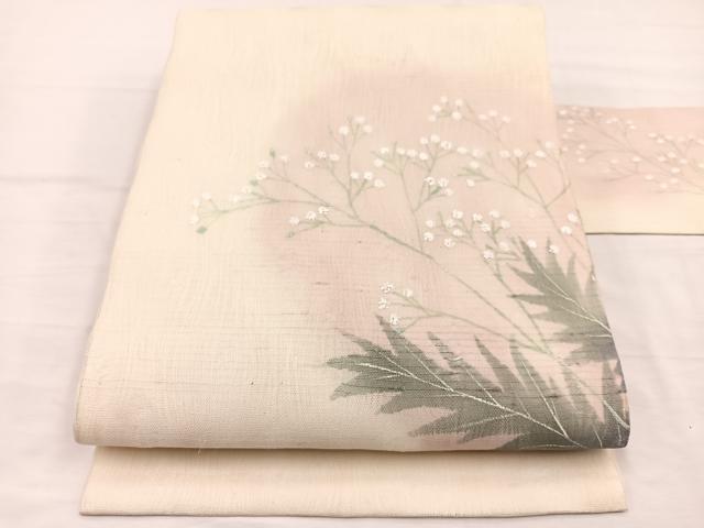 平和屋着物＊夏物　九寸名古屋帯　草花文　正絹　逸品　BAAX7888hv