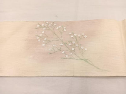 平和屋着物＊夏物　九寸名古屋帯　草花文　正絹　逸品　BAAX7888hv