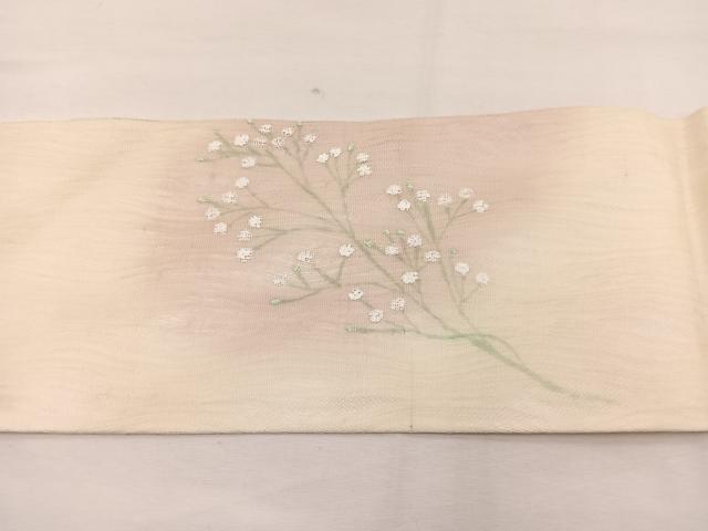 平和屋着物＊夏物　九寸名古屋帯　草花文　正絹　逸品　BAAX7888hv