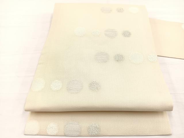 平和屋着物＊夏物　九寸名古屋帯　丸文　銀糸　正絹　逸品　BAAX7889hv