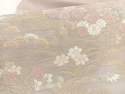 平和屋着物＊夏物　九寸名古屋帯　唐織　流水花文　金糸　正絹　逸品　BAAX7892hv
