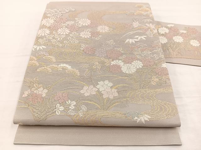 平和屋着物＊夏物　九寸名古屋帯　唐織　流水花文　金糸　正絹　逸品　BAAX7892hv
