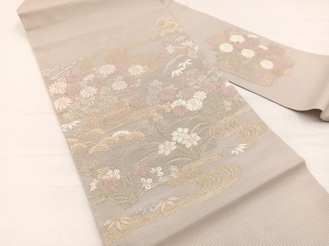 平和屋着物＊夏物　九寸名古屋帯　唐織　流水花文　金糸　正絹　逸品　BAAX7892hv