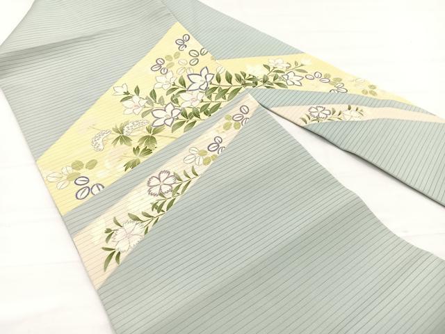 平和屋着物＊夏物　絽塩瀬　九寸名古屋帯　秋草文　銀彩　五泉　反端付き　正絹　逸品　BAAX7893hv