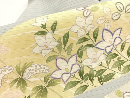 平和屋着物＊夏物　絽塩瀬　九寸名古屋帯　秋草文　銀彩　五泉　反端付き　正絹　逸品　BAAX7893hv