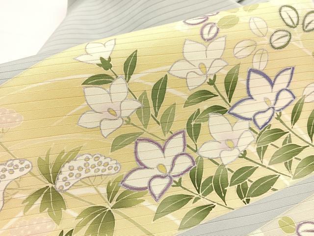 平和屋着物＊夏物　絽塩瀬　九寸名古屋帯　秋草文　銀彩　五泉　反端付き　正絹　逸品　BAAX7893hv