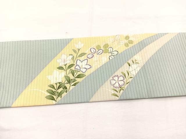 平和屋着物＊夏物　絽塩瀬　九寸名古屋帯　秋草文　銀彩　五泉　反端付き　正絹　逸品　BAAX7893hv