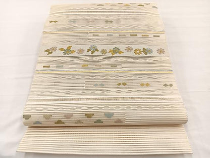 平和屋着物＊夏物　八寸名古屋帯　絽綴れ　横段花文　金銀糸　正絹　逸品　BAAX7895hv