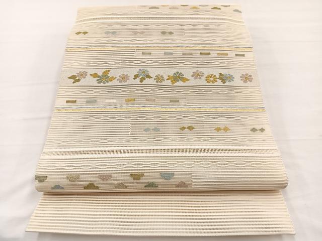 平和屋着物＊夏物　八寸名古屋帯　絽綴れ　横段花文　金銀糸　正絹　逸品　BAAX7895hv