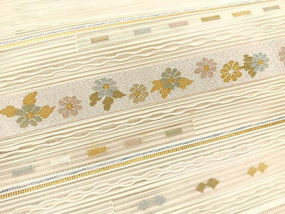 平和屋着物＊夏物　八寸名古屋帯　絽綴れ　横段花文　金銀糸　正絹　逸品　BAAX7895hv