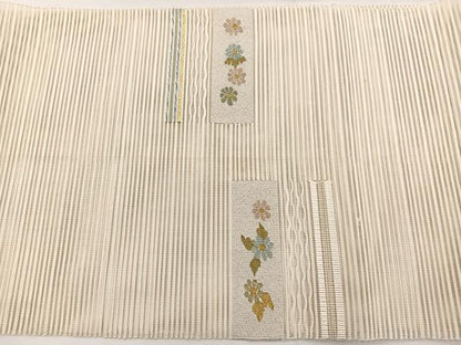 平和屋着物＊夏物　八寸名古屋帯　絽綴れ　横段花文　金銀糸　正絹　逸品　BAAX7895hv