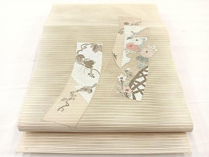 平和屋着物＊夏物　銀座きしや　八寸名古屋帯　絽綴れ　絽刺し　区限刺繍　短冊花文　金銀糸　正絹　逸品　BAAX7896hv