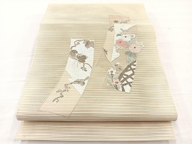 平和屋着物＊夏物　銀座きしや　八寸名古屋帯　絽綴れ　絽刺し　区限刺繍　短冊花文　金銀糸　正絹　逸品　BAAX7896hv