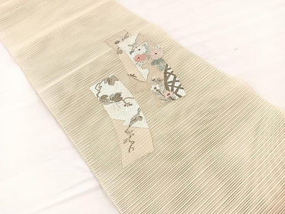 平和屋着物＊夏物　銀座きしや　八寸名古屋帯　絽綴れ　絽刺し　区限刺繍　短冊花文　金銀糸　正絹　逸品　BAAX7896hv