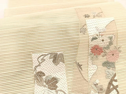 平和屋着物＊夏物　銀座きしや　八寸名古屋帯　絽綴れ　絽刺し　区限刺繍　短冊花文　金銀糸　正絹　逸品　BAAX7896hv
