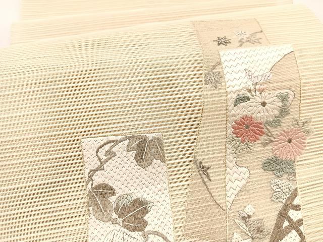 平和屋着物＊夏物　銀座きしや　八寸名古屋帯　絽綴れ　絽刺し　区限刺繍　短冊花文　金銀糸　正絹　逸品　BAAX7896hv
