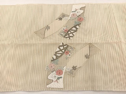 平和屋着物＊夏物　銀座きしや　八寸名古屋帯　絽綴れ　絽刺し　区限刺繍　短冊花文　金銀糸　正絹　逸品　BAAX7896hv