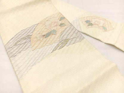 平和屋着物＊夏物　九寸名古屋帯　すくい織　地紙牡丹文　金銀糸　正絹　逸品　BAAX7898hv