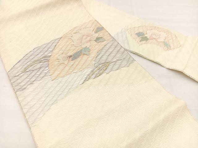 平和屋着物＊夏物　九寸名古屋帯　すくい織　地紙牡丹文　金銀糸　正絹　逸品　BAAX7898hv