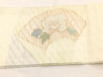 平和屋着物＊夏物　九寸名古屋帯　すくい織　地紙牡丹文　金銀糸　正絹　逸品　BAAX7898hv