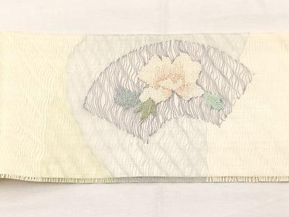 平和屋着物＊夏物　九寸名古屋帯　すくい織　地紙牡丹文　金銀糸　正絹　逸品　BAAX7898hv