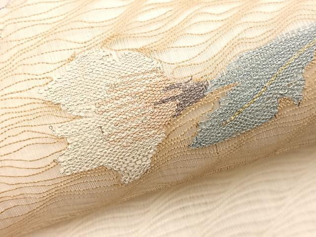 平和屋着物＊夏物　九寸名古屋帯　すくい織　地紙牡丹文　金銀糸　正絹　逸品　BAAX7898hv