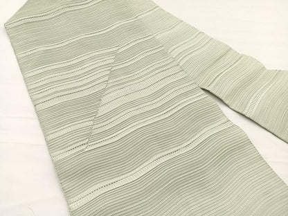 平和屋着物＊夏物　八寸名古屋帯　絽綴れ　横段文　若芽色　正絹　逸品　BAAX7900hv