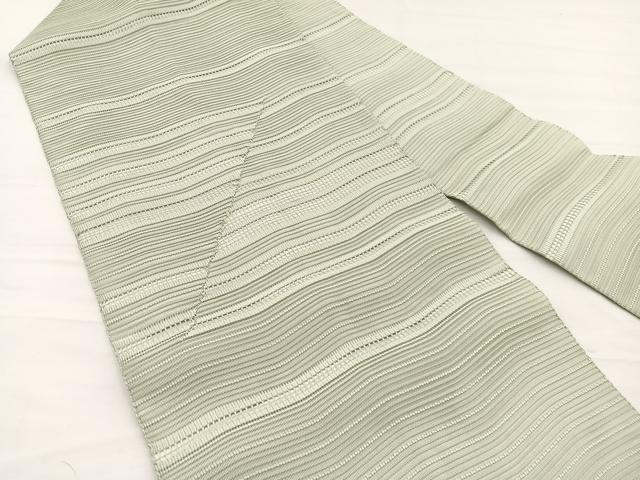 平和屋着物＊夏物　八寸名古屋帯　絽綴れ　横段文　若芽色　正絹　逸品　BAAX7900hv