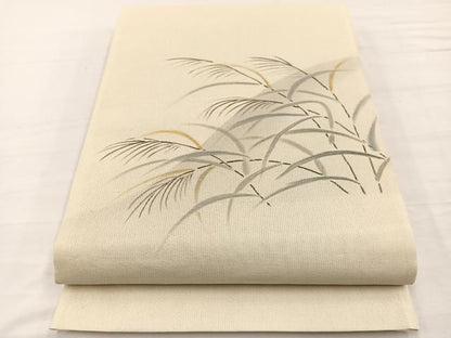 平和屋着物＊夏物　太鼓柄袋帯　草葉文　銀彩　正絹　逸品　BAAX7902hv