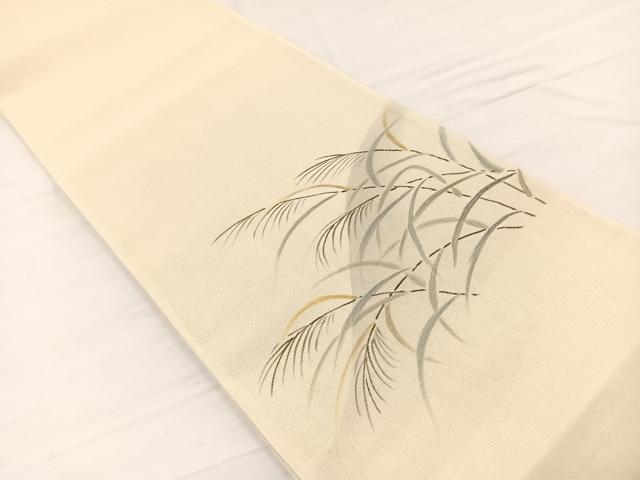平和屋着物＊夏物　太鼓柄袋帯　草葉文　銀彩　正絹　逸品　BAAX7902hv