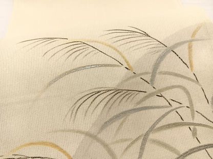 平和屋着物＊夏物　太鼓柄袋帯　草葉文　銀彩　正絹　逸品　BAAX7902hv