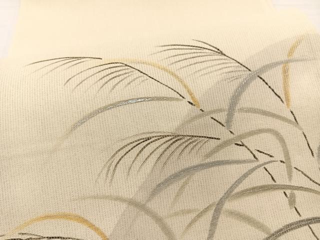 平和屋着物＊夏物　太鼓柄袋帯　草葉文　銀彩　正絹　逸品　BAAX7902hv