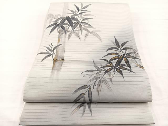 平和屋着物＊夏物　絽塩瀬　太鼓柄袋帯　手描き　笹竹文　金彩　正絹　逸品　BAAX7905hv