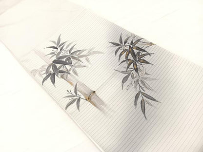 平和屋着物＊夏物　絽塩瀬　太鼓柄袋帯　手描き　笹竹文　金彩　正絹　逸品　BAAX7905hv