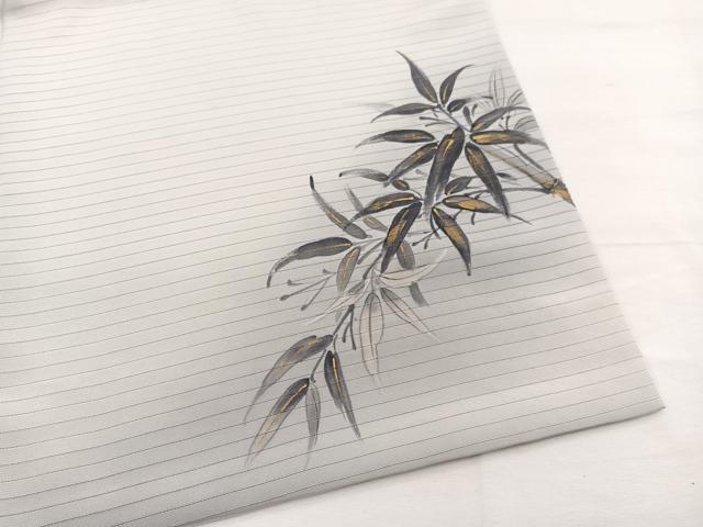 平和屋着物＊夏物　絽塩瀬　太鼓柄袋帯　手描き　笹竹文　金彩　正絹　逸品　BAAX7905hv