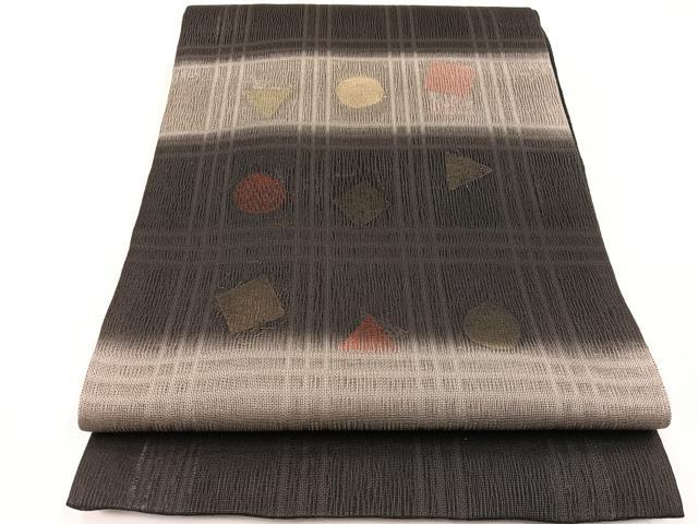 平和屋着物＊夏物　太鼓柄袋帯　格子幾何学文様　正絹　逸品　BAAX7906hv