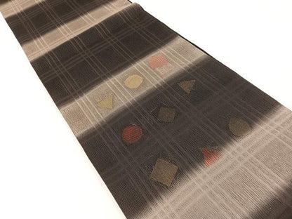 平和屋着物＊夏物　太鼓柄袋帯　格子幾何学文様　正絹　逸品　BAAX7906hv
