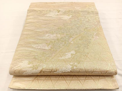 平和屋着物＊夏物　六通柄袋帯　籬流水花文　金糸　正絹　逸品　BAAX7907hv