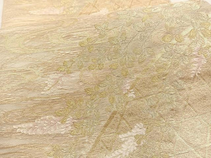 平和屋着物＊夏物　六通柄袋帯　籬流水花文　金糸　正絹　逸品　BAAX7907hv