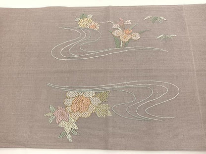 平和屋着物＊夏物　太鼓柄袋帯　絽刺し　区限刺繍　流水花文　金糸　正絹　逸品　BAAX7909hv