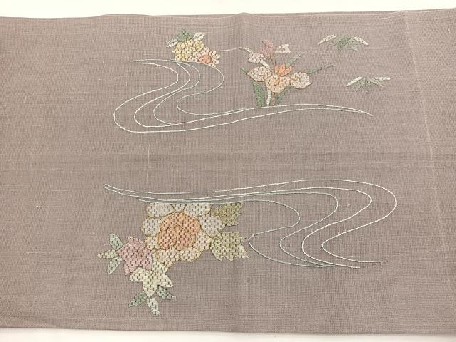 平和屋着物＊夏物　太鼓柄袋帯　絽刺し　区限刺繍　流水花文　金糸　正絹　逸品　BAAX7909hv