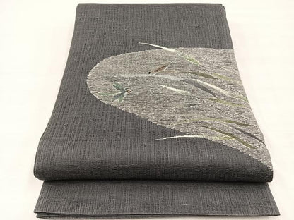 平和屋着物＊夏物　太鼓柄袋帯　すくい織　蜻蛉　銀糸　正絹　逸品　BAAX7912hv